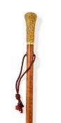 A GOLD MOUNTED WALKING STICK, LATE 18TH CENTURY, UNMARKED