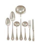 A WILLIAM IV SILVER HANOVERIAN, THREAD, SHELL AND DROP (LAMERIE) PATTERN PART TABLE SERVICE