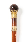 Y A VICTORIAN 18 CARAT GOLD MOUNTED AND TORTOISESHELL WALKING STICK, EDWARD H. STOCKWELL, LONDON 188
