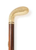 Y A FRENCH GOLD MOUNTED WALKING STICK, STAMPED 18K
