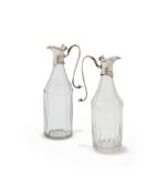A PAIR OF SILVER MOUNTED AND FACETTED GLASS OIL BOTTLES, ROBERT HENNELL, CIRCA 1790
