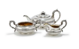 Y A GEORGE IV SILVER THREE PIECE CIRCULAR TEA SET, REBECCA EMES & EDWARD BARNARD I