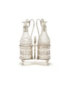 A GEORGE II SILVER OIL AND VINEGAR CRUET STAND, THOMAS DANIELL & JOHN WALL, LONDON 1781