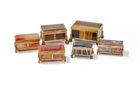 A GROUP OF SIX GILT METAL AND MOUNTED AGATE BOXES, FRENCH OR GERMAN, LATE 19TH CENTURY