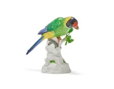A MEISSEN MODEL OF A PARROT, BLUE CROSSED SWORDS MARKS, LATE 19TH CENTURY