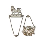 TWO SILVER DECANTER LABELS