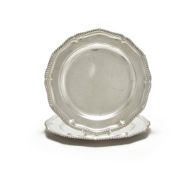 A PAIR OF GEORGE II SILVER CIRCULAR PLATES, JOHN HUGH LE SAGE, LONDON 1744