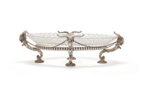 BACCARAT, A SILVERED BRONZE CENTREPIECE, THE GLASS SIGNED BACCARAT, THE STAND UNMARKED
