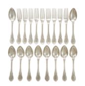 A SET OF NINE FRENCH SILVER TABLE FORKS AND TEN TABLE SPOONS, HIPPOLYTE THOMAS, PARIS CIRCA 1850