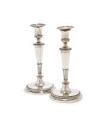 A PAIR OF GEORGE III SILVER CANDLESTICKS, RICHARD COOK, LONDON 1801