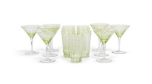 WILLIAM YEOWARD, ERNASTINE, MODERN, EIGHT MARTINI COCKTAIL GLASSES AND SEVEN TUMBLERS