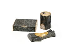 BOUCHERON, A FRENCH SILVER AND SILVER GILT THREE PIECE SMOKER'S SET