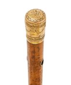 A GEORGE III 18 CARAT GOLD MOUNTED WALKING STICK, LONDON 1771