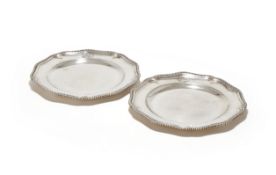 A PAIR OF GEORGE II SILVER SHAPED CIRCULAR PLATES, JOHN HUGH LE SAGE, LONDON 1744