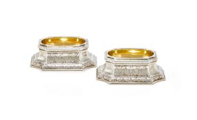 A PAIR OF GEORGE II SILVER TRENCHER SALTS, EDWARD WOOD, LONDON 1728