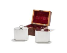 A CASED PAIR OF GEORGE III SILVER OCTAGONAL TEA CADDIES, WILLIAM VINCENT, LONDON 1787