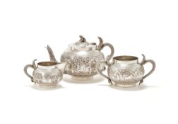 AN INDIAN COLONIAL SILVER THREE PIECE TEA SET, CALCUTTA, CIRCA 1885