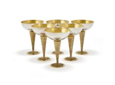 STUART DEVELIN, A SET OF SIX SILVER AND SILVER GILT CHAMPAGNE COUPES, LONDON 1968