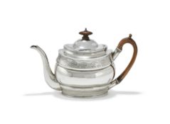 A GEORGE III SILVER OVAL TEAPOT, ROBERT HENNELL & SAMUEL HENNELL, LONDON 1803