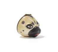 A LARGE ENAMEL PUG DOG SNUFF BOX OR BONBONNIERE, LATE 18TH CENTURY