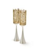 STUART DEVLIN, A PAIR OF SILVER AND SILVER GILT TRUMPET SHAPED CANDLESTICKS, LONDON 1972