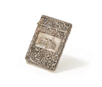 A VICTORIAN SILVER DOUBLE SIDE CASTLE TOP CARD CASE, JOSEPH WILMORE, LONDON 1842