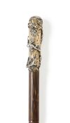 Y A FRENCH SILVER GILT MOUNTED WALKING STICK, 1838 - 1973 .950 STANDARD