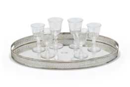 AN ELECTRO-PLATED OVAL GALLERY TRAY, UNMARKED