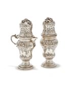 A GERMAN SILVER SUGAR CASTER AND DRY MUSTARD CASTER, JOHAN ALHARD JASTER SENIOR, BRAUNSCHWEIG