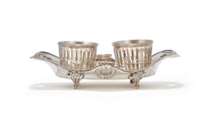 A FRENCH LOUIS XVI SILVER OIL AND VINEGAR CRUET STAND, PARIS, LARGE CHARGE AND DISCHARGES MARKS