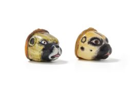 TWO ENAMEL PUG DOG SNUFF BOXES OR BONBONNIERS, LATE 18TH CENTURY