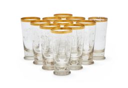 A SET OF ELEVEN ENGRAVED LEMONADE GLASSES, GERMAN OR BOHEMIAN, CIRCA 1900
