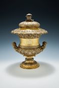AN INDIAN COLONIAL SILVER GILT TWIN HANDLED TROPHY CUP AND COVER, HAMILTON & CO., CIRCA 1830