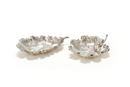 BUCCELLATI, TWO ITALIAN SILVER LEAF SHAPED DISHES, POST 1968 .925 STANDARD