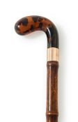 Y A VICTORIAN 15 CARAT GOLD AND TORTOISESHELL MOUNTED WALKING STICK, BRIGG, LONDON 1897