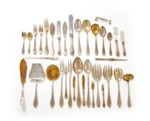 Y A VERY EXTENSIVE GERMAN SILVER BAROQUE/ROCOCO PATTERN CUTLERY SERVICE, EBERHARDT, .800 STANDARD