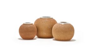 THREE ROYAL DOULTON POTTERY AND SILVER MOUNTED MATCH STRIKERS