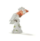 MEISSEN, A MODEL OF A COCKATOO PERCHED ON A STUMP, BLUE CROSSED SWORDS MARKS, 20TH CENTURY