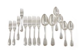 A WILLIAM IV SILVER FIDDLE PATTERN PART TABLE SERVICE, WILLIAM THEOBALDS, LONDON 1836