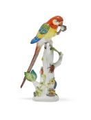 A MEISSEN MODEL OF A PARROT OR MACAW, BLUE CROSSED SWORDS MARKS, 20TH CENTURY