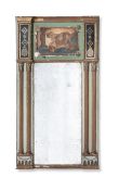 A GREEN PAINTED AND PART GILDED MIRROR, FRENCH, FIRST HALF 19TH CENTURY