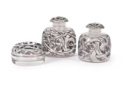 RENÉ LALIQUE (FRENCH, 1860-1945), TWO 'ÉPINES' SCENT BOTTLES AND CONTAINER, DESIGNED 1920, PRE 1945