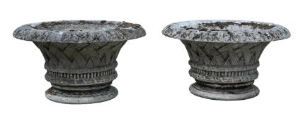 A PAIR OF FLARED CIRCULAR GARDEN URNS, 20TH CENTURY