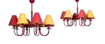 IN THE MANNER OF JEAN ROYÉRE (FRENCH, 1902-1981), A PAIR OF CHANDELIERS, CIRCA 1970