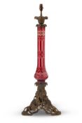 A LARGE VICTORIAN RED GLASS TABLE LAMP, LATE 19TH CENTURY