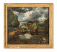 FOLLOWER OF JOHN CONSTABLE (LATE 19TH CENTURY), FIGURES BY A LOCK