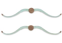 A PAIR OF PALE BLUE PAINTED AND PARCEL GILT `CUPID'S BOW' PELMETS, 20TH CENTURY