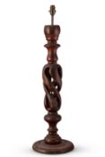 A LARGE PAINTED/ GRAINED SPIRAL TURNED TABLE LAMP, NORTH INDIAN, 20TH CENTURY