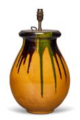 A YELLOW, GREEN AND BROWN GLAZED TERRACOTTA TABLE LAMP, FRENCH, MODERN