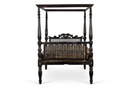 Y‡ A CEYLONESE EBONY CANOPY BED, SECOND HALF 19TH CENTURY
